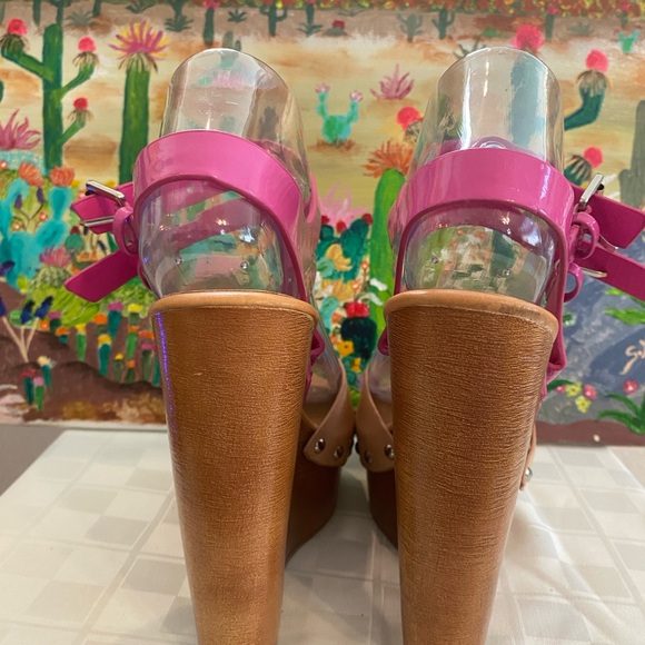 Chinese Laundry, Jungle Gym, Leather Platform Wedge Sandals, Pink/Tan, W Size 7 - Picture 6 of 16